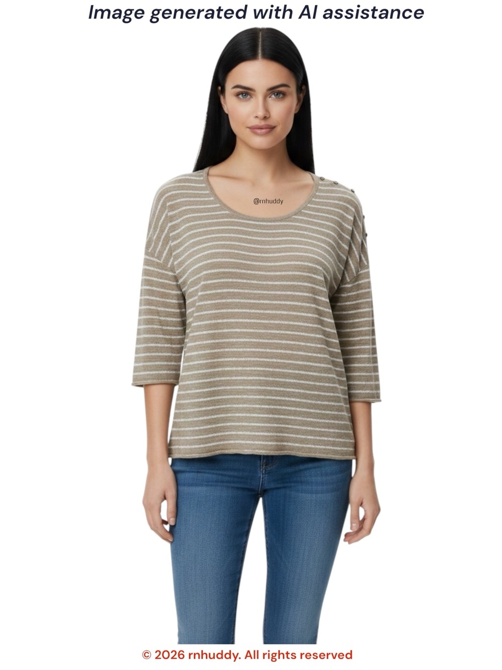 J. Jill XL tan/white striped 43% linen 3/4 sleeve knit top